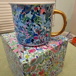 Lily Pulitzer olorful Floral Mug with Gold Handle
